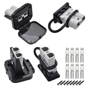 GZSH Anderson Plug 4PCS 50A Quick Connect Wire Connectors with Mount and Cap 12-6 AWG Battery Quick Disconnect for Car RV Trunk Boat Winch 12V-36V Battery Quick Connect Waterproof SB50 (Gray)
