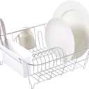 JAQ Dish Drainer in Sink Adjustable 14.96" to 20.59", Expandable 304 Stainless Steel Metal Dish Drying Rack Organizer with Stainless Steel Utensil Holder Over Inside Sink Counter