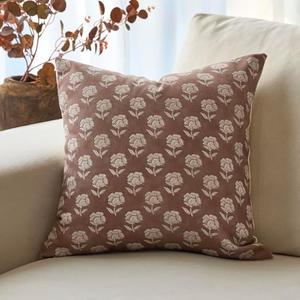 DOMVITUS Floral Pillow Covers 20x20 Throw Pillow Covers Decorative Farmhouse Block Floral Print Vintage Pillow Cover for Living Room Couch Bed, Brown, 1PC