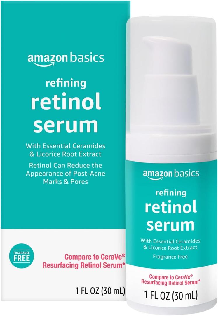 Amazon Basics Retinol Serum for Face, Pore Minimizer, Fast Absorbing Formula, 1 Fluid Ounce, 1-Pack