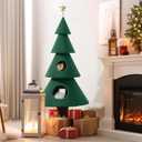 DWVO Christmas Cat Houses for Indoor Cats, Christmas Cat Tree Tower with 2 Cozy Houses, Kitty Furniture with Teaser Plaything for Christmas Decoration