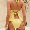 ZAFUL Tankini Swimsuits for Women V Neck Textured Knot Tie Ruffle Trim Bikini Swimsuit Tie Side 2 Pieces Bathing Suit (Yellow, M)