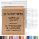 Bulk Case Pack of 16 Sheet Sets - (16) Complete Twin Size Sheet Sets with Deep Pockets - Wholesale Bulk Bedding for Hotels, Spas & Airbnbs - Breathable, Cooling, Soft & Wrinkle Free - (Twin, White)