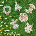 Gersoniel 6 Pack Christmas Ceramic Ornaments Painting Crafts Adult Unpainted Christmas Stepping Stone Kit Ready to Paint Mosaic Ceramic Figurines with Paints Brushes DIY Hanging for Holiday Xmas Tree