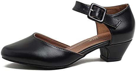 LIURUIJIA Women's Closed Toe Low Chunky Heel Pumps Ankle Strap Dress Shoes for Work Wedding Party Dance 46