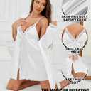 RSLOVE Women’s Satin Sleepwear Set – 2 Piece Lace Cami Nightgown and Long Sleeve Robe Sexy Silk Pajamas Lingerie for Women