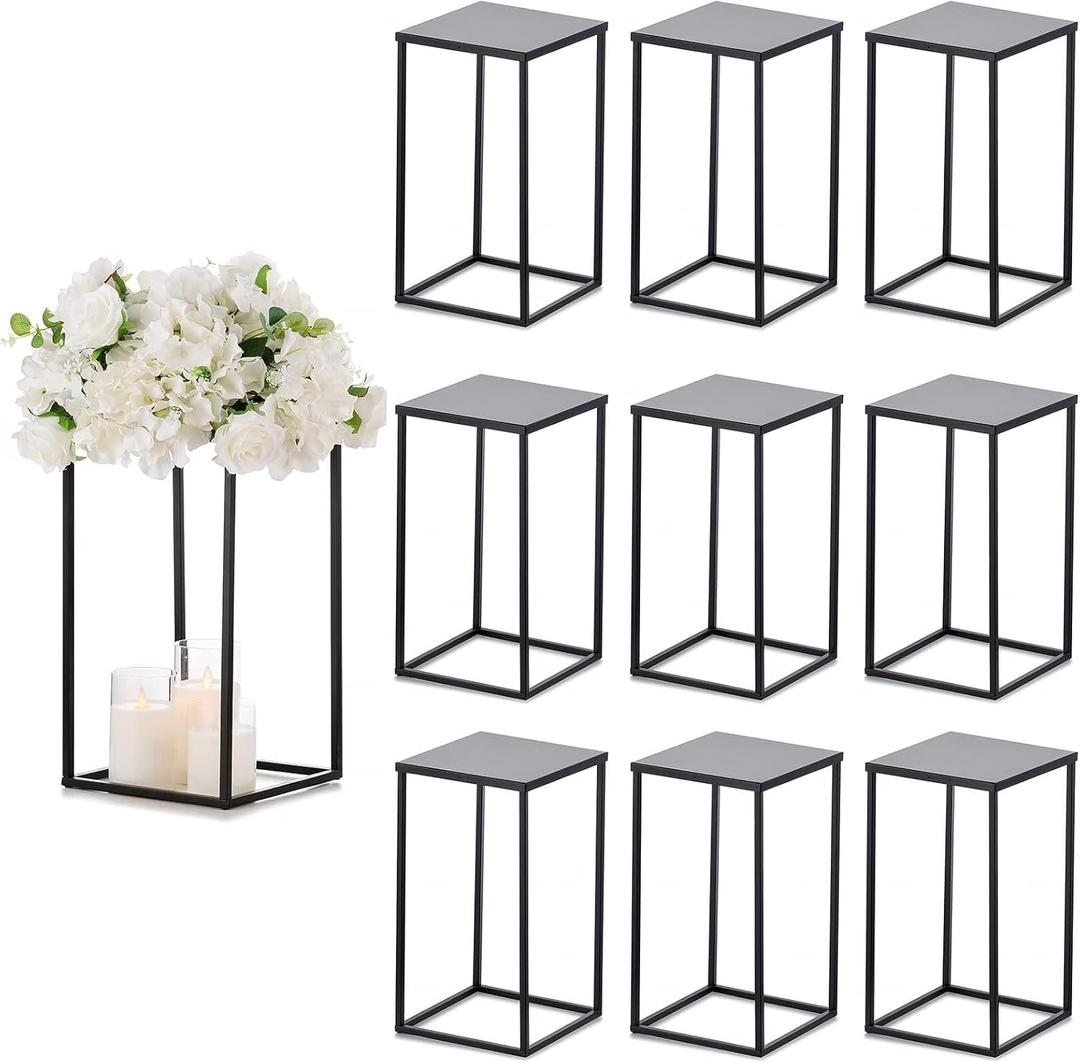 Sziqiqi Wedding Centerpieces Vase for Tables with Plates - 10 Pcs Metal Column Geometric Flower Stand 15.7in Black Flower Display Rack Decorations for T-Stage Reception Party Fiesta Event Home