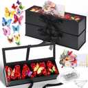 Gilprop 2 Pack Empty Mom Flower Gift Box for Mother's Day Moms Letter Shaped Empty Bouquet Box with 2 Pcs 3D Floral Greeting Card 24 3D Butterfly 50 Crystal Pins for Mother Grandma(Black,Mama)