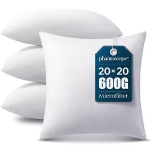 Phantoscope Pillow Inserts, Hypoallergenic 100% Virgin Fiber Square Form Microfiber Throw Pillow Inserts, Couch Bed Pillows, 20x20 Inch (Pack of 4)