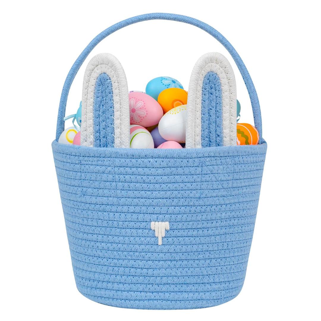 CubesLand Blue Easter Baskets for Easter Eggs Hunt, Boys Easter Basket Lovely Bunny Basket Colorful Woven Basket First Easter Gifts for Boys Babies Kids Children 9.8 x 7.8 x 7.8”