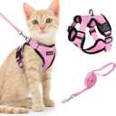Cat Harness and Leash Set, Escape Proof Safe Adjustable Kitten Vest Harnesses for Walking, Easy Control Soft Breathable Mesh Jacket with Reflective Strips for Cats, Pink, S