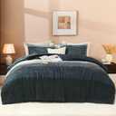 Litanika Fluffy Fleece Twin Comforter Set, 2 Pcs Haze Blue Stripe Bed Set | Luxury Soft Plush Fuzzy Soft Fluffy Lightweight Breathable Bedding with Pillowcases Warm Shaggy Faux Fur Fabic All Season