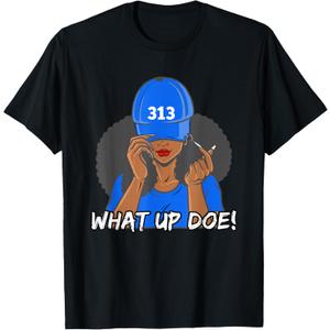 313 Detroit What Up Doe Black Woman Afro T-Shirt, Size 4X