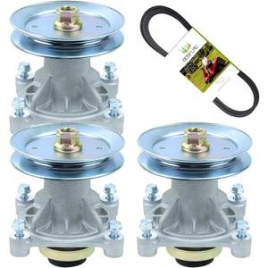 3 Pack 604214 Spindle with 603988 Pulley 791988 Belt Replaces Hustler 604214 Spindle for Hustler Raptor 52 inch Deck Spindle, Hustler Raptor 52 inch Blades, Hustler Raptor 52 inch Spindle Kit