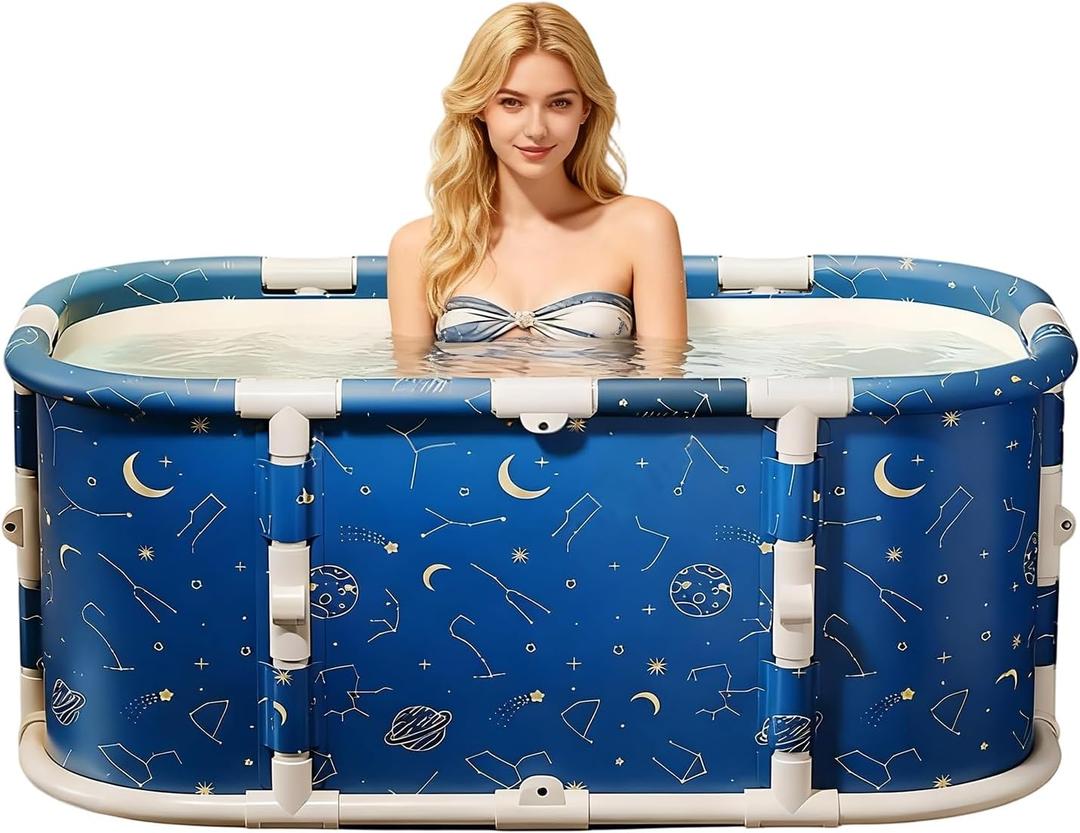 Portable Bathtub for Adult, 45" Foldable Bathtub No Installation, Freestanding Shower Bathtubs with Cushion,SPA Soaking Bath Tub, Hot/Ice Bath Tub for Indoor Outdoor (Planet Blue)