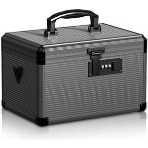 Medicine Lock Box with Code, Locking Medicine Box with Removable Tray & Pocket Bag, Portable First Aid Box for Home, 12 * 7.7 * 7.9 Inch (Black)