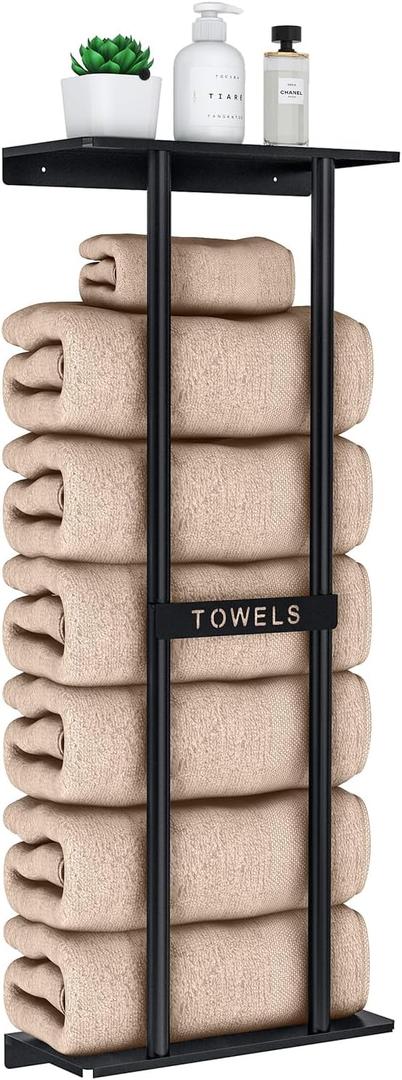 STWWO Towel Racks for Bathroom, Bathroom Towel Storage Wall Mounted 30 inch with Shelf Can Holds 6 Large Towels, Wall Towel Rack for Rolled Towels, Black