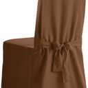 Cotton Canvas Dining Chair One Piece Slipcover, Full Length Skirt and Back Ties, Relaxed Fit, High Back Armless Chair Cover, Gray Color (Brown,  Size 14x33)