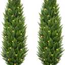 Briful 5ft Cedar Topiary Trees Artificial Outdoor Set of 2 Realistic Faux Cedar Trees with LED Lights, UV Resistant Fake Shrubs Cypress Trees, Fake Outdoor Trees for Home Farmhouse Front Door Decor