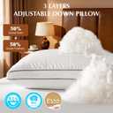 3 in 1 Adjustable Goose Down Pillows Queen Size Set of 1, Cooling Cover Bed Pillows, Fluffy Soft Feather Down Pillow for Back, Stomach or Side Sleepers, 20" x 30"