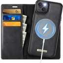 Wallet Case for iPhone 15 Compatible with Magsafe, 2-in-1 PU Leather Flip RFID Blocking Card Holder Stand Shockproof Magnetic Detachable Cover for iPhone 15 Case 6.1", Black