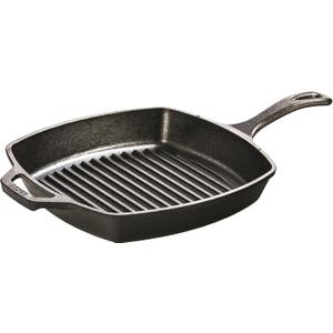 Lodge Square Cast Iron Grill Pan 10.5 Inches - Pre-Seasoned Square Skillet - Ridged Burger Grill Pan - Even Heat Distribution - PFAS-Free Non-Toxic Cookware