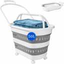 50L Pop Up Storage Laundry Basket with Wheels Gery, Collapsible Plastic Foldable Laundry Hamper Basket Container Organizer for Washing Storage