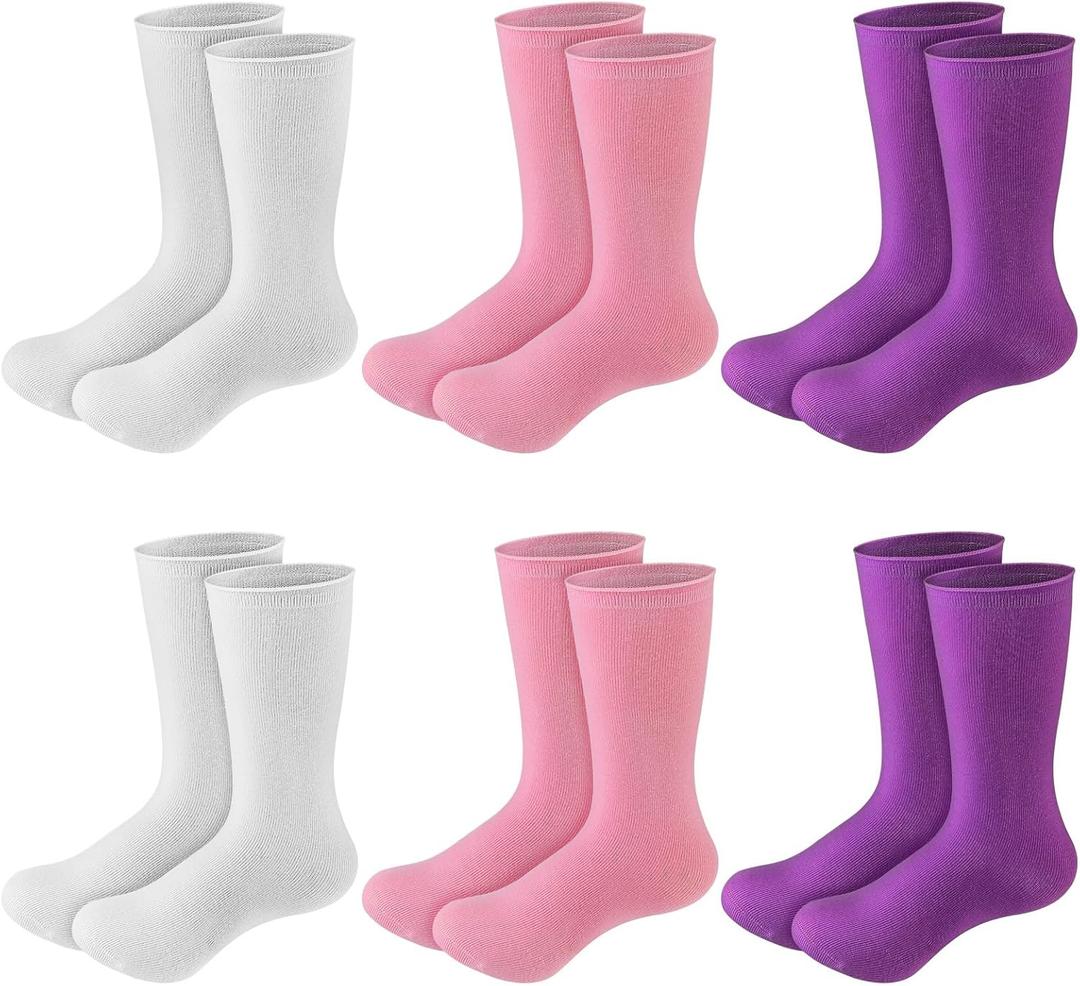 Shinymoon 6 Pair Seamless Afo Interface Socks Sensory Seamless Interface Cotton Non Binding Socks (Medium, White, Pink, Purple)