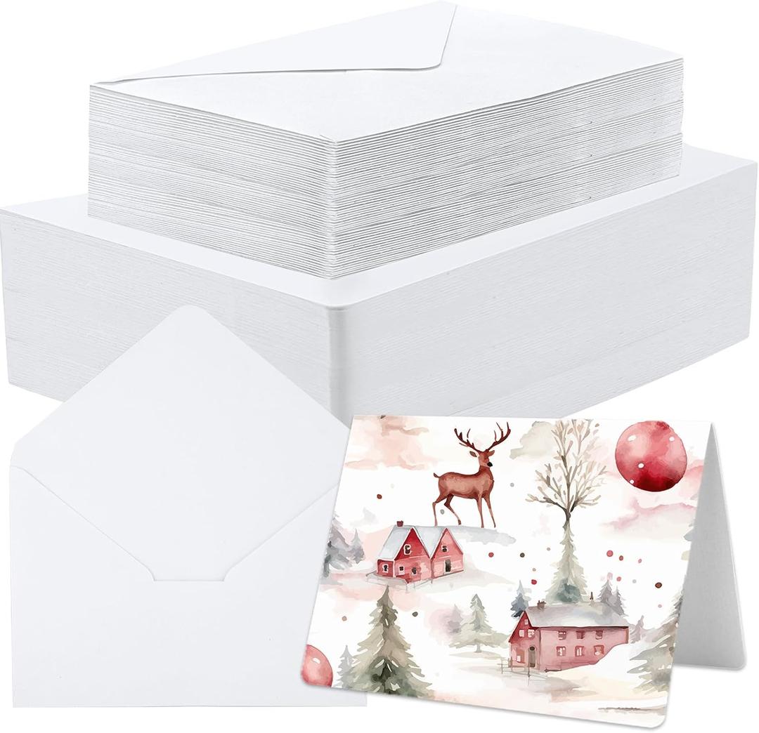 60 Set Blank Watercolor Cards with Envelopes, 140lb/300GSM Folded Watercolor Postcard 6x8 Inch White Envelopes 4x6 Inch Heavyweight Pure Cotton Postcard DIY Painting for Invitation Greeting Thank You