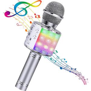 BlueFire 4 in 1 Karaoke Wireless Microphone with LED Lights, Portable Microphone for Kids, Great Gifts Toys for Kids, Girls, Boys and Adults (Silver)