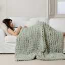 WESHIONGOO Chunky Knit Blanket Throw 51"63" Knitted Throw Blankets for Couch Bed Fluffy Soft Blanket with Jumbo Chenille Yarn Thick 100% Handmade (Sage Green)