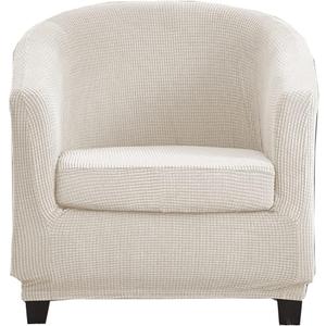 2 Pieces Stretch Club Chair Slipcover Jacquard Tub Chair Cover Armchair Covers, Non-Slip Barrel Chair Cover for Dining Living Room Office Chair -White-2