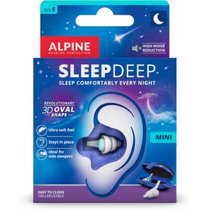 Alpine SleepDeep Mini - Soft Ear Plugs for Sleeping and Concentration - New 3D Oval Shape and Noise Reducing Gel for Better Attenuation - 27dB - Ideal for Side Sleeper - 1-Pair Reusable: S
