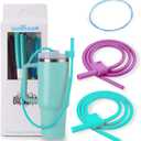 Flexible & Easy Sip: Extendable Reusable Silicone Straws - Innovative 35" Design, Fits 40 & 30 oz Tumblers, Soft and Safe Accessories for Stanley Tumbler(Blue Combination)