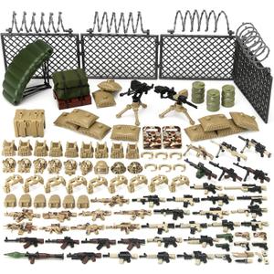 Military Weapons Set Army Toy Building Blocks Model Pack for Soldier Figures, Desert Camouflage Combat Suit Tactical Accessories Outfits Gear Kit Piece Gift for Kids