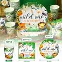 200 Pcs Jungle Safari Baby Shower Paper Plates Napkins Cups Baby Shower Party Supplies Tableware Set Jungle Animal Disposable Cup Napkin for 50 Guest Girls Spring Party Decoration (Green)