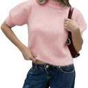 Verdusa Women's Furry Fuzzy Sweater Puff Short Sleeve Pullover Knit Sweater Cropped Sweaters, Pink, Medium
