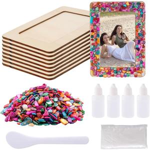 zjdbset DIY Mosaic Photo Frame Craft Kit for 4 * 6 Photo,8 Pcs DIY Unfinished Wooden Picture Frames with Mosaic Tiles for DIY Craft