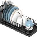 XYZLVSI Compact Small Dish Rack Sink Drying Rack with Silicone Mat, Stainless Steel Dish Drainer for Kitchen Cabinet, Kitchen Sink Rack,Dish Holder, Black