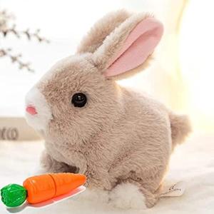 HOTKSOFT Easter Bunny Toy, Rabbit Interactive Hopping Electronic Pet Plush Bunny Toy with Sounds and Movements Animated Walking Wiggle Ears Twitch Nose (Brown)