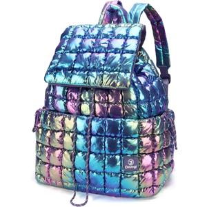 Quilted Backpack for Women, Lightweight Travel Gym Bag, Hiker Pack Drawstring Padding Backpacks, Puffer Travel Bag for Casual Daypack (Dazzling Purple)