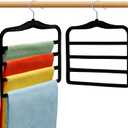 Closet Organizers and Storage, 2 Pack Pants-Hanger-Space-Saving, Velvet Clothes Organization Jeans Trousers Scarf Hangers for Pant-Rack, College-Dorm-Room Essentials for Students Girls Boys Guys (Black+sliver)