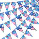 Pasimy 5 Pcs Cartoon Hawaiian Party Decorations Pink Blue Hawaiian Hibiscus Pennant Banners Flower Bunting Pre-Strung Paper Triangle Flags for Cartoon Tropical Luau Birthday Baby Shower Party Supplies