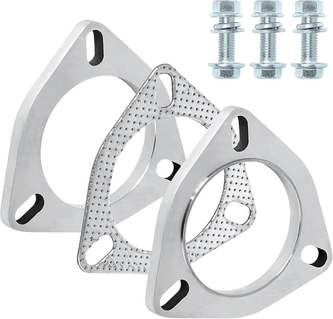 Exhaust Flange Connection Kit Stainless Steel, 3 Bolt 2.5 inch/63.5mm Exhaust Flange & Exhaust Gasket Connection Set with Bolts and Nuts for 63.5mm OD Pipes(2 Pcs Flange)