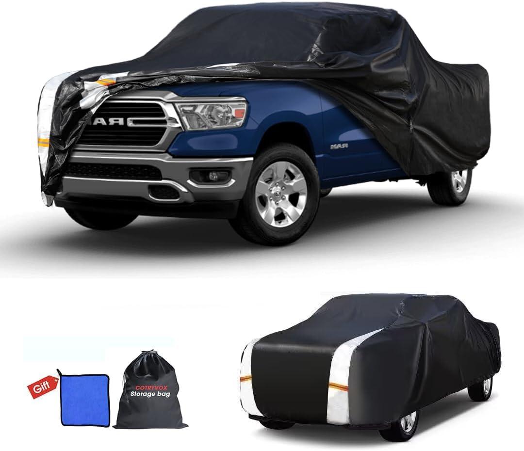 Ram 1500/2500/3500 Truck Cover Custom Fit 1994-2026 Club/Extended/Quad/Regular Cab SB (6.3'-6.6') with Door Zipper, 12 Layers Full Exterior Pickup Truck Cover Waterproof All Weather.