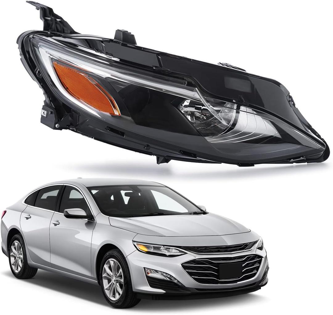 Halogen Headlights Assembly Compatible with 2019-2025 Chevy Malibu RS/LS/LT w/Bulb Right Passenger Side OE Fit Headlamp Replacement 84680166