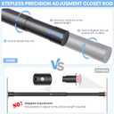 Closet Rods for Hanging Clothes, 17 to 84 Inch Stepless Adjustable Closet Rod, 1.3 Inch Diameter Metal Heavy Duty Closet Hanging Rod for Closet Wardrobes Laundry RV, Black