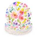 Elyxio 48Pcs Floral Paper Plates Spring Summer Flowers Disposable Party Dessert Plate 7" Watercolor Purple Pink Bouquet Meadow Plates for Birthday Wedding Baby Bridal Shower Party Supplies (48)