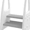 Toddler Step Stool for Bathroom Sink, Kids Two Step Stool for Toilet Potty Training and Kitchen Counter, Children Step Up Learning Helper Tower with Safety Handles and Non-Slip Pads,Gray