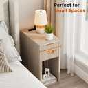 Homleke Narrow End Table with Fluted Drawer & Charging Station | Compact Nightstand with USB Ports & Outlets, Bedside Table for Bedroom, Living Room, Modern Accent Table, Light Gray Oak
